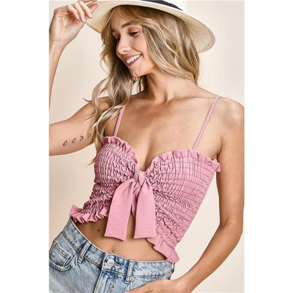 ✨NWT BiBi Ruffled‎ Smocked Ribbon Detail Cami